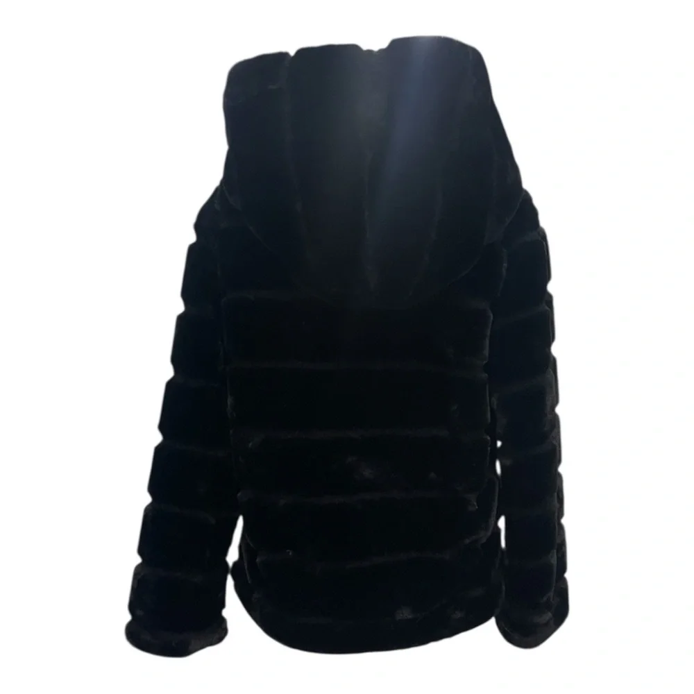 Women’s APPARIS Goldie Black Faux Fur Hooded Short Coat XS Chic Grunge Cozy - Picture 12 of 16